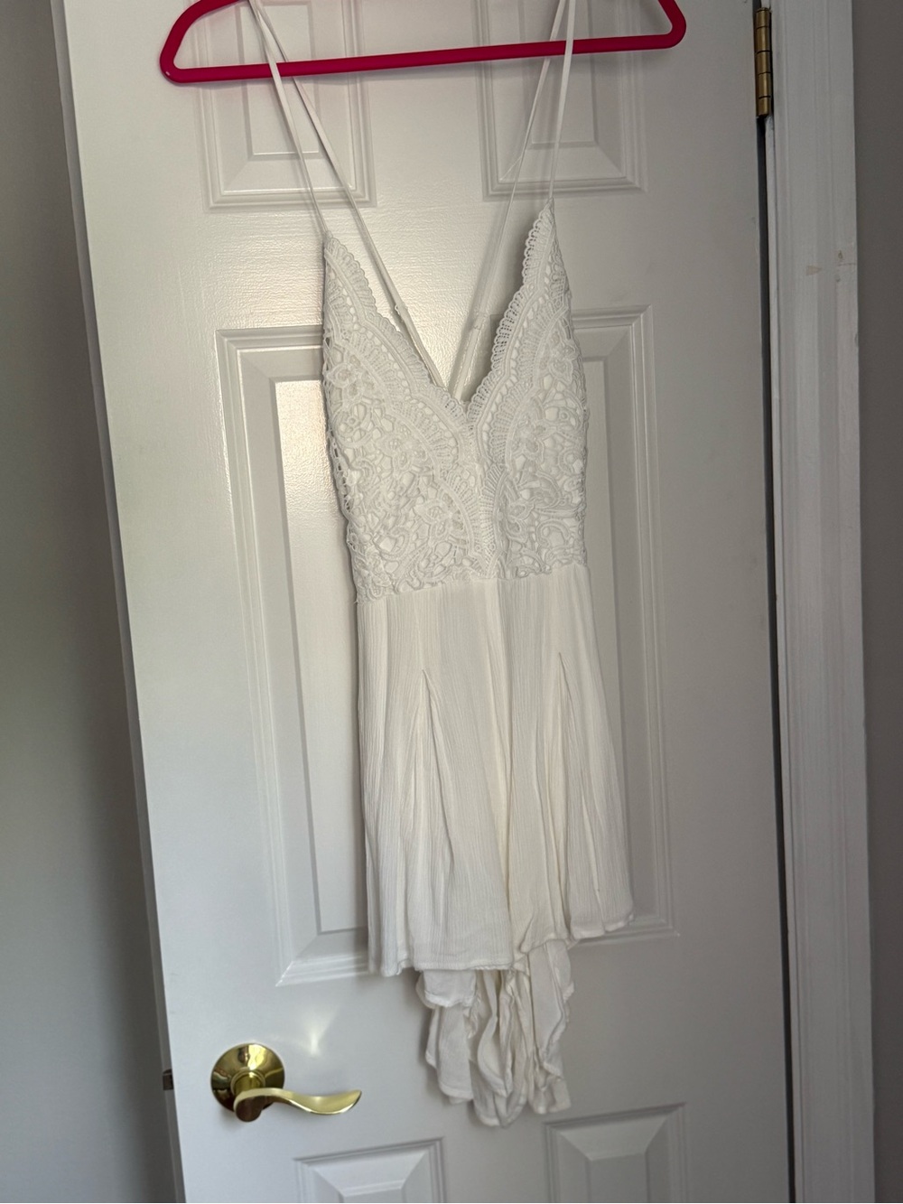 Just Me White Lace High-Low Spaghetti Strap Dress